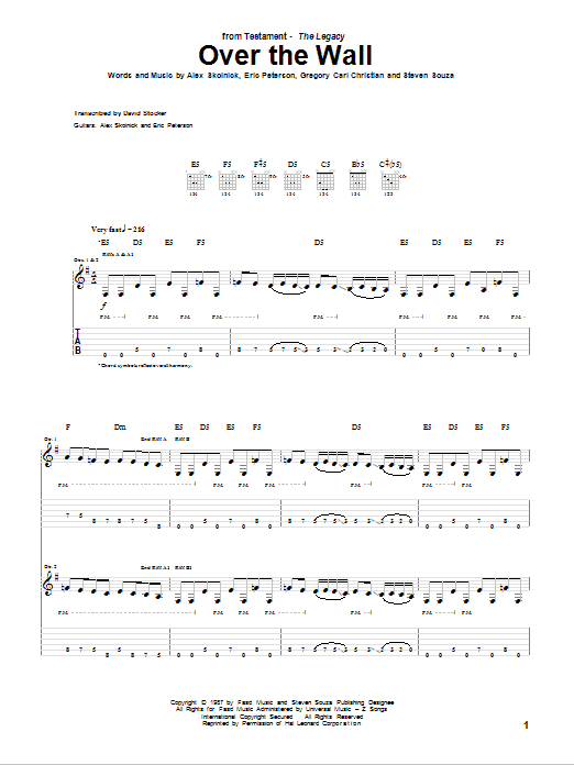 Download Testament Over The Wall Sheet Music and learn how to play Guitar Tab PDF digital score in minutes