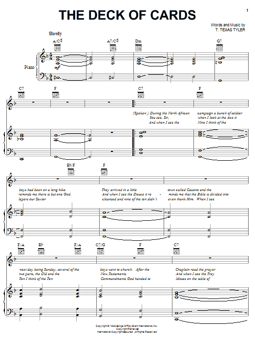 Download Tex Ritter The Deck Of Cards Sheet Music and learn how to play Piano, Vocal & Guitar (Right-Hand Melody) PDF digital score in minutes