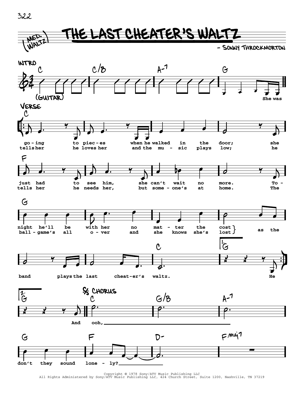 Download T.G. Sheppard The Last Cheater's Waltz Sheet Music and learn how to play Real Book – Melody, Lyrics & Chords PDF digital score in minutes