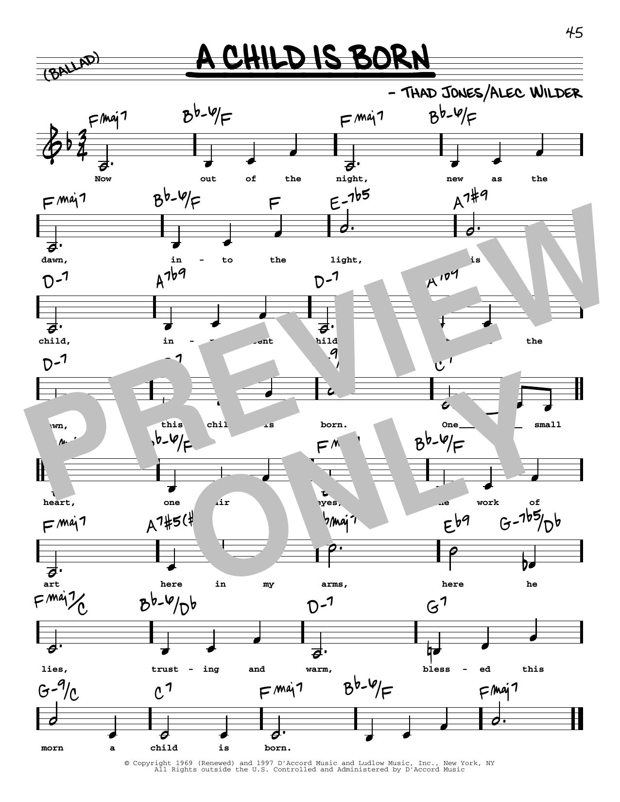 Download Thad Jones A Child Is Born (Low Voice) Sheet Music and learn how to play Real Book – Melody, Lyrics & Chords PDF digital score in minutes