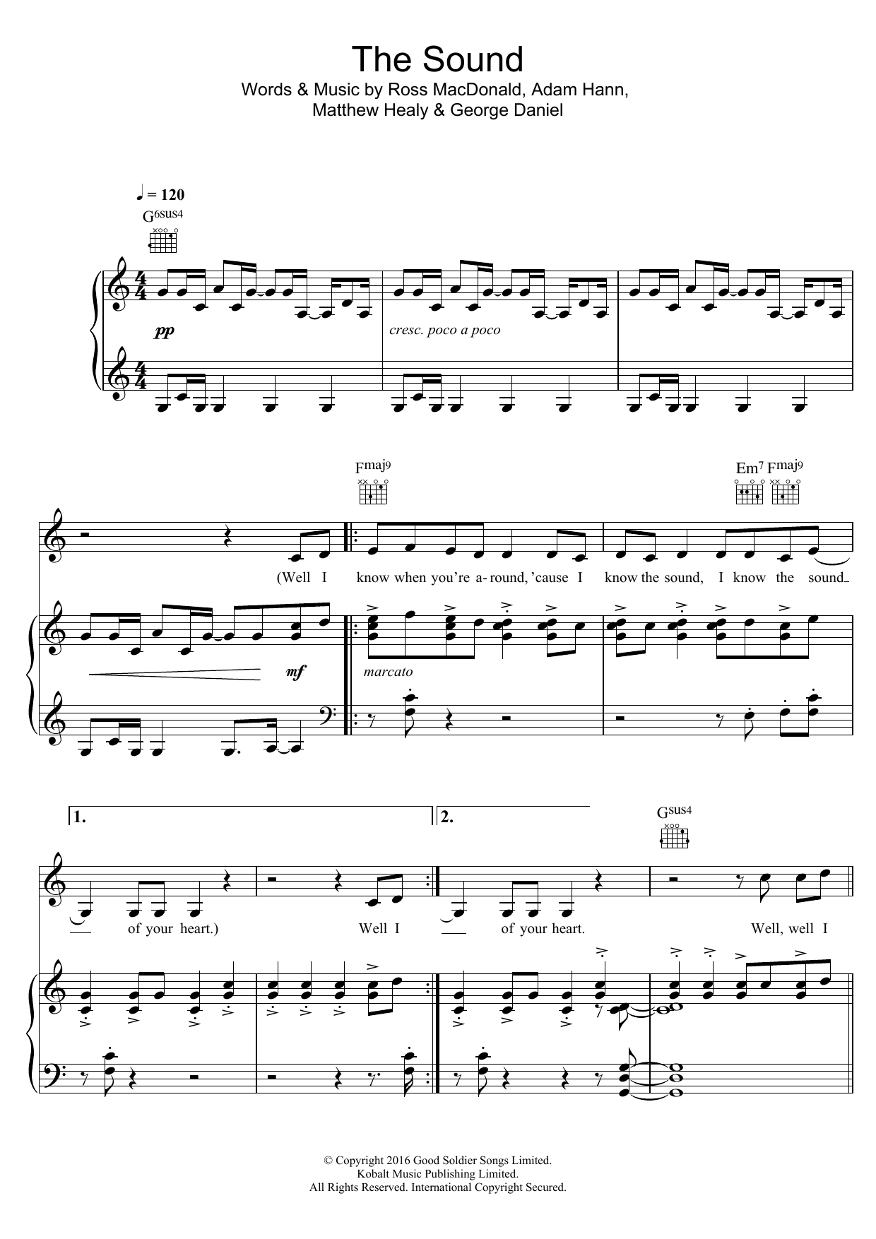 Download The 1975 The Sound Sheet Music and learn how to play Piano, Vocal & Guitar (Right-Hand Melody) PDF digital score in minutes