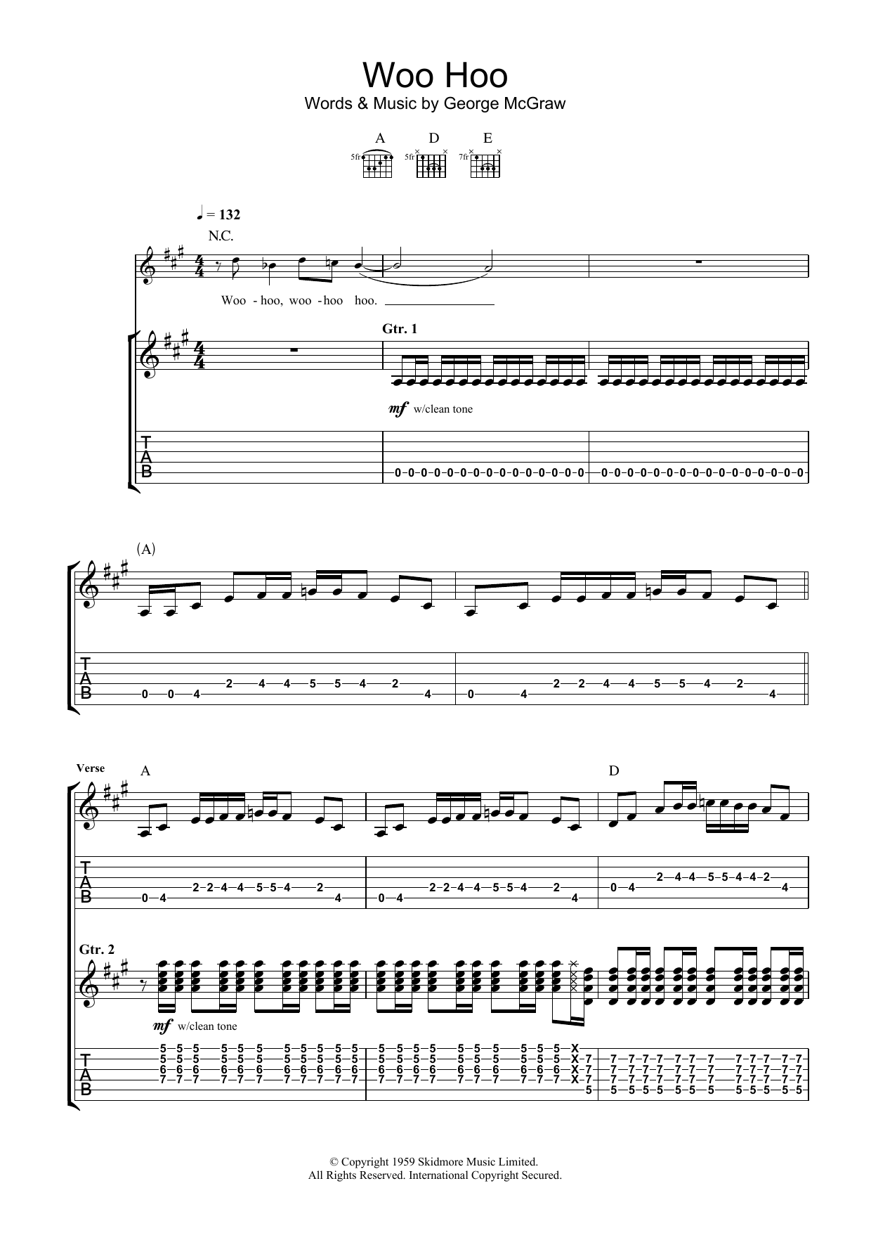 Download The 5.6.7.8's Woo Hoo Sheet Music and learn how to play Guitar Tab PDF digital score in minutes