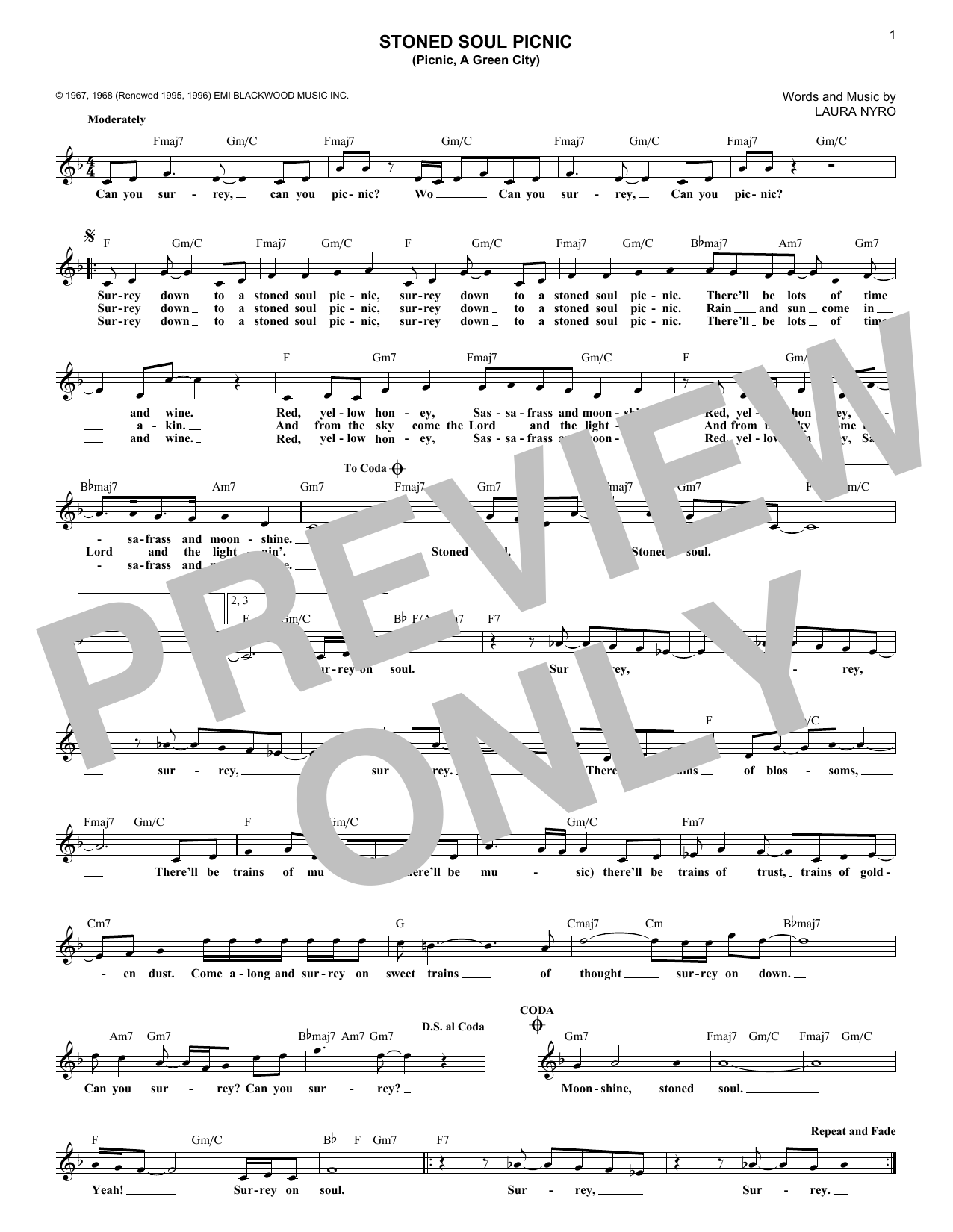 Download The 5th Dimension Stoned Soul Picnic (Picnic, A Green City) Sheet Music and learn how to play Melody Line, Lyrics & Chords PDF digital score in minutes