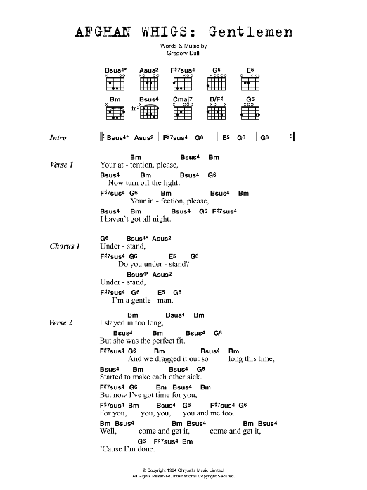 Download The Afghan Whigs Gentlemen Sheet Music and learn how to play Lyrics & Chords PDF digital score in minutes