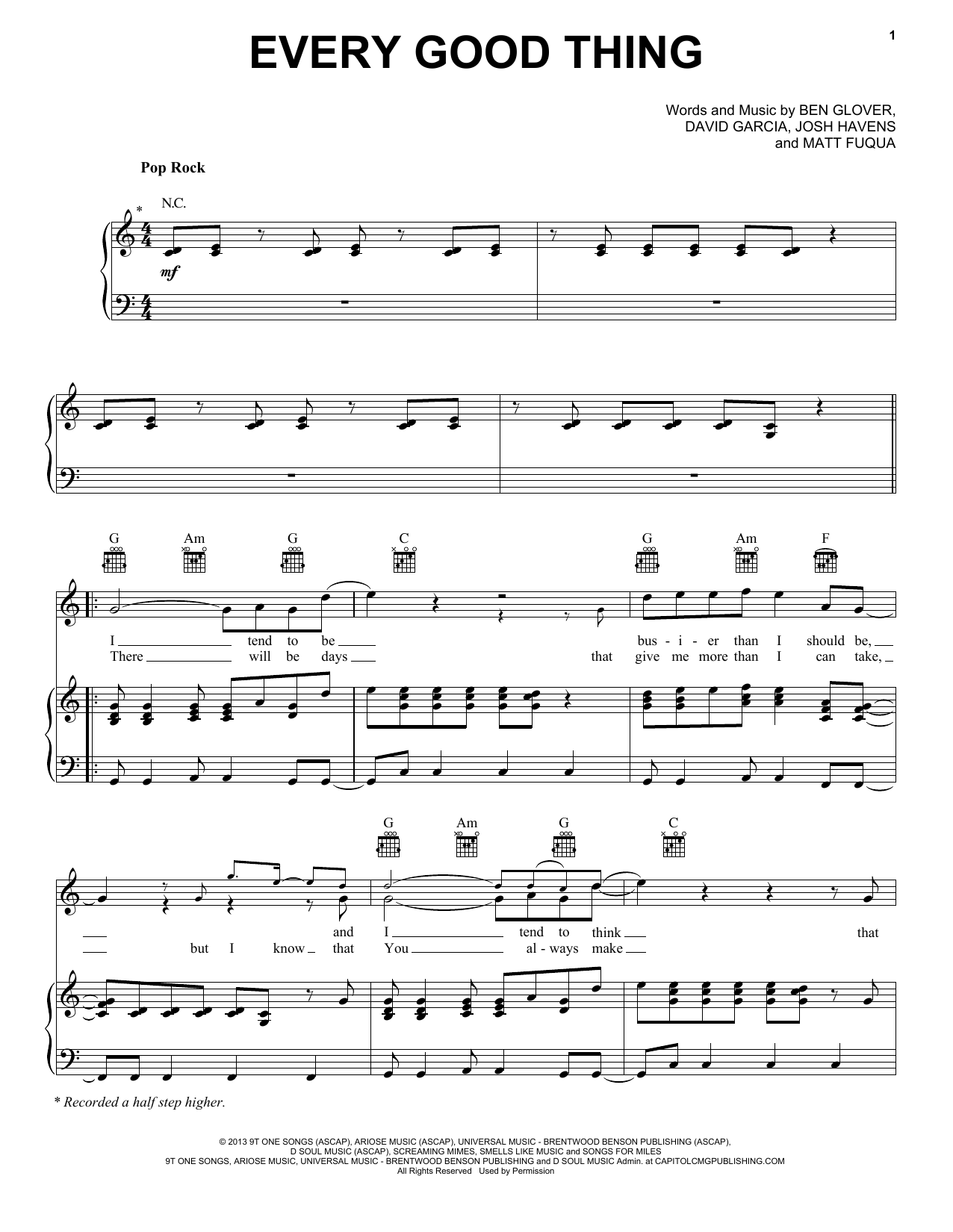 Download The Afters Every Good Thing Sheet Music and learn how to play Piano, Vocal & Guitar (Right-Hand Melody) PDF digital score in minutes