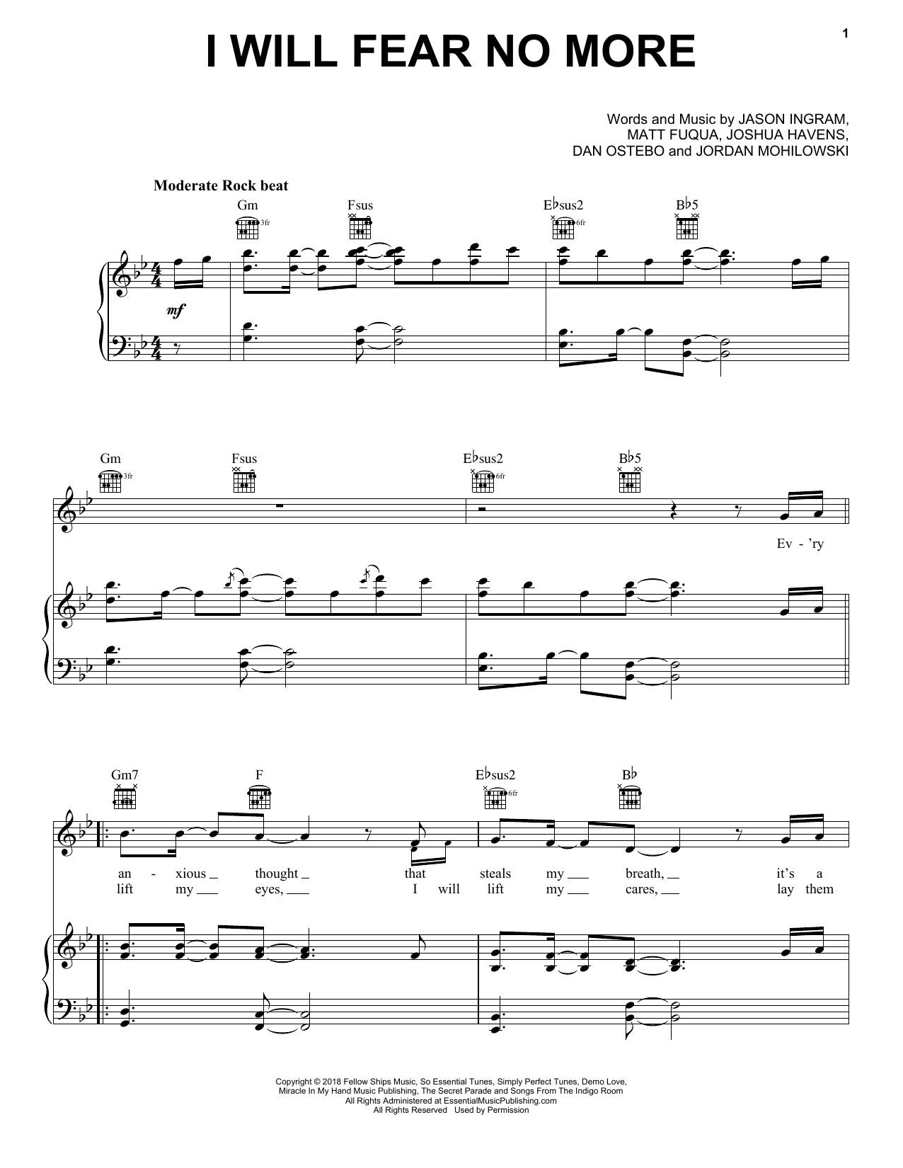Download The Afters I Will Fear No More Sheet Music and learn how to play Piano, Vocal & Guitar Chords (Right-Hand Melody) PDF digital score in minutes