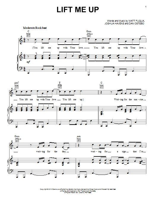 Download The Afters Lift Me Up Sheet Music and learn how to play Piano, Vocal & Guitar (Right-Hand Melody) PDF digital score in minutes