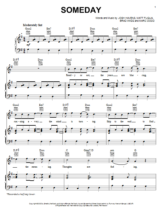 Download The Afters Someday Sheet Music and learn how to play Piano, Vocal & Guitar (Right-Hand Melody) PDF digital score in minutes
