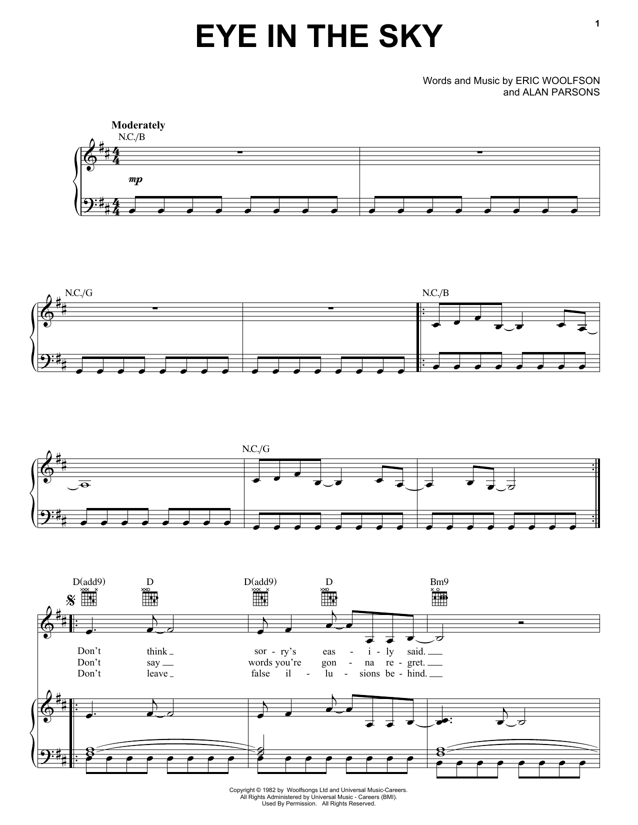 Download The Alan Parsons Project Eye In The Sky Sheet Music and learn how to play Piano, Vocal & Guitar (Right-Hand Melody) PDF digital score in minutes