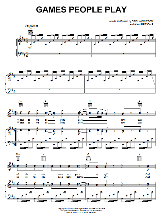 Download The Alan Parsons Project Games People Play Sheet Music and learn how to play Piano, Vocal & Guitar (Right-Hand Melody) PDF digital score in minutes