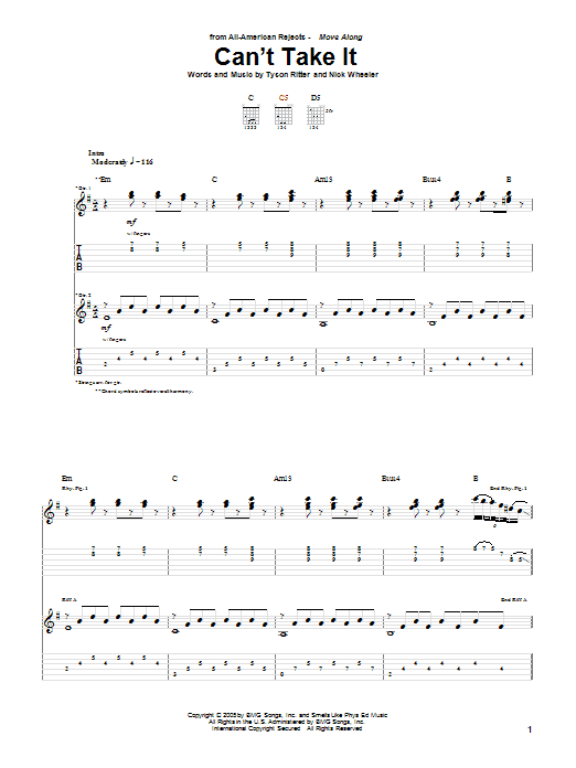 Download The All-American Rejects Can't Take It Sheet Music and learn how to play Guitar Tab PDF digital score in minutes