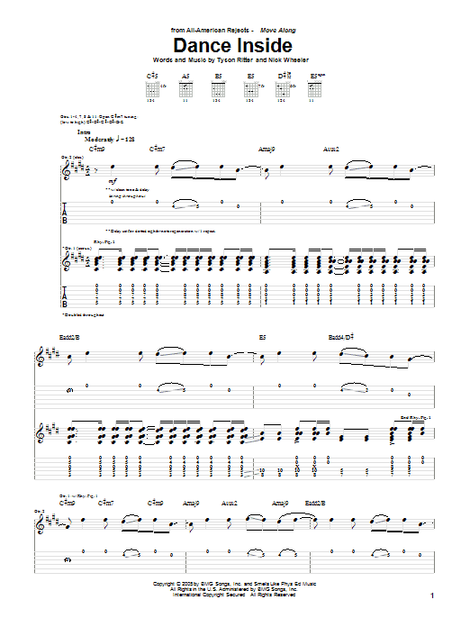 Download The All-American Rejects Dance Inside Sheet Music and learn how to play Guitar Tab PDF digital score in minutes