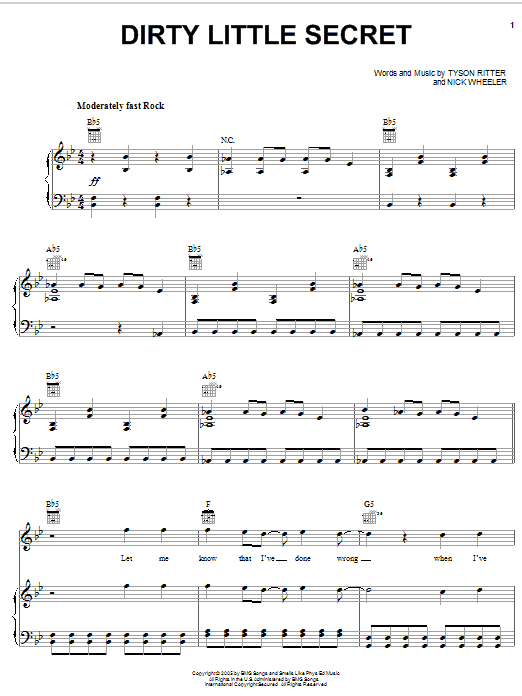 Download The All-American Rejects Dirty Little Secret Sheet Music and learn how to play Drums Transcription PDF digital score in minutes