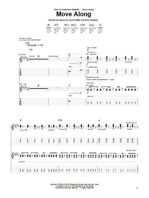 Download The All-American Rejects Move Along Sheet Music and learn how to play Easy Guitar Tab PDF digital score in minutes