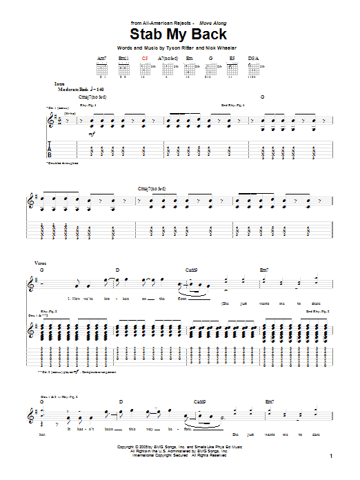 Download The All-American Rejects Stab My Back Sheet Music and learn how to play Guitar Tab PDF digital score in minutes