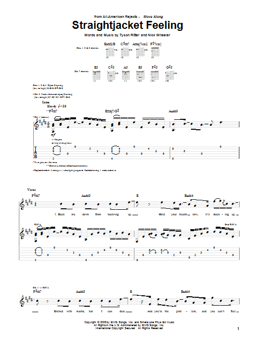 Download The All-American Rejects Straightjacket Feeling Sheet Music and learn how to play Guitar Tab PDF digital score in minutes