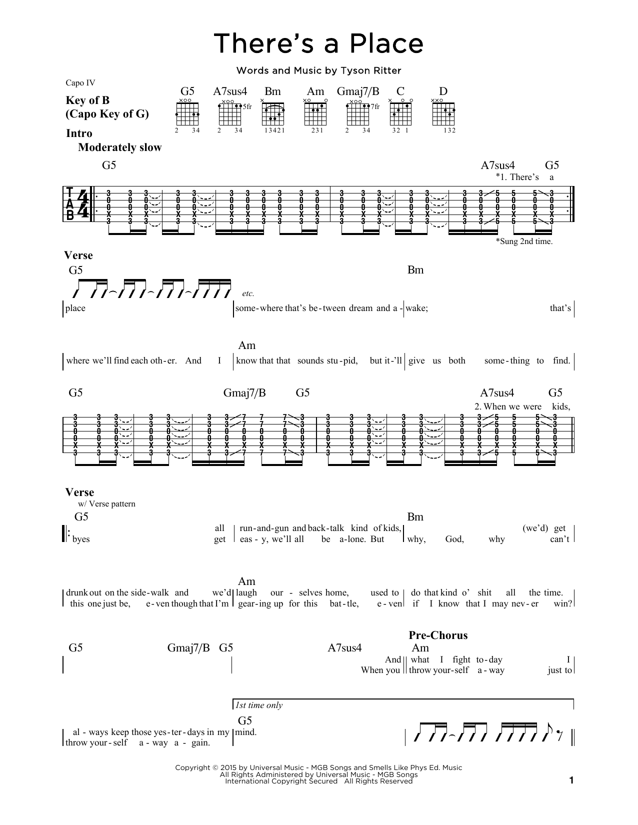 Download The All-American Rejects There's A Place Sheet Music and learn how to play Guitar Lead Sheet PDF digital score in minutes