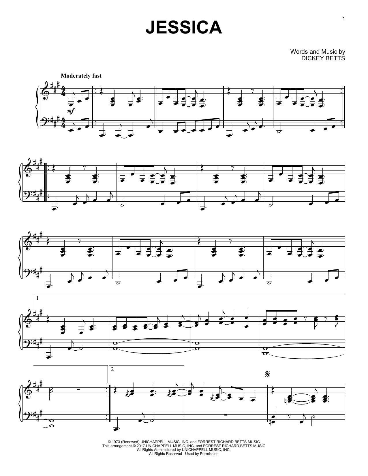 Download The Allman Brothers Band Jessica Sheet Music and learn how to play Piano PDF digital score in minutes
