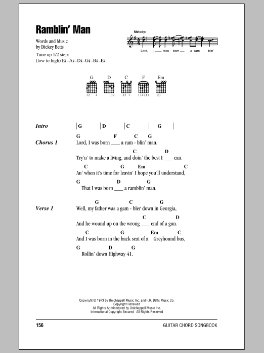 Download The Allman Brothers Band Ramblin' Man Sheet Music and learn how to play Bass Guitar Tab PDF digital score in minutes