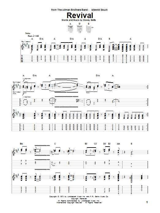 Download The Allman Brothers Band Revival Sheet Music and learn how to play Guitar Tab PDF digital score in minutes