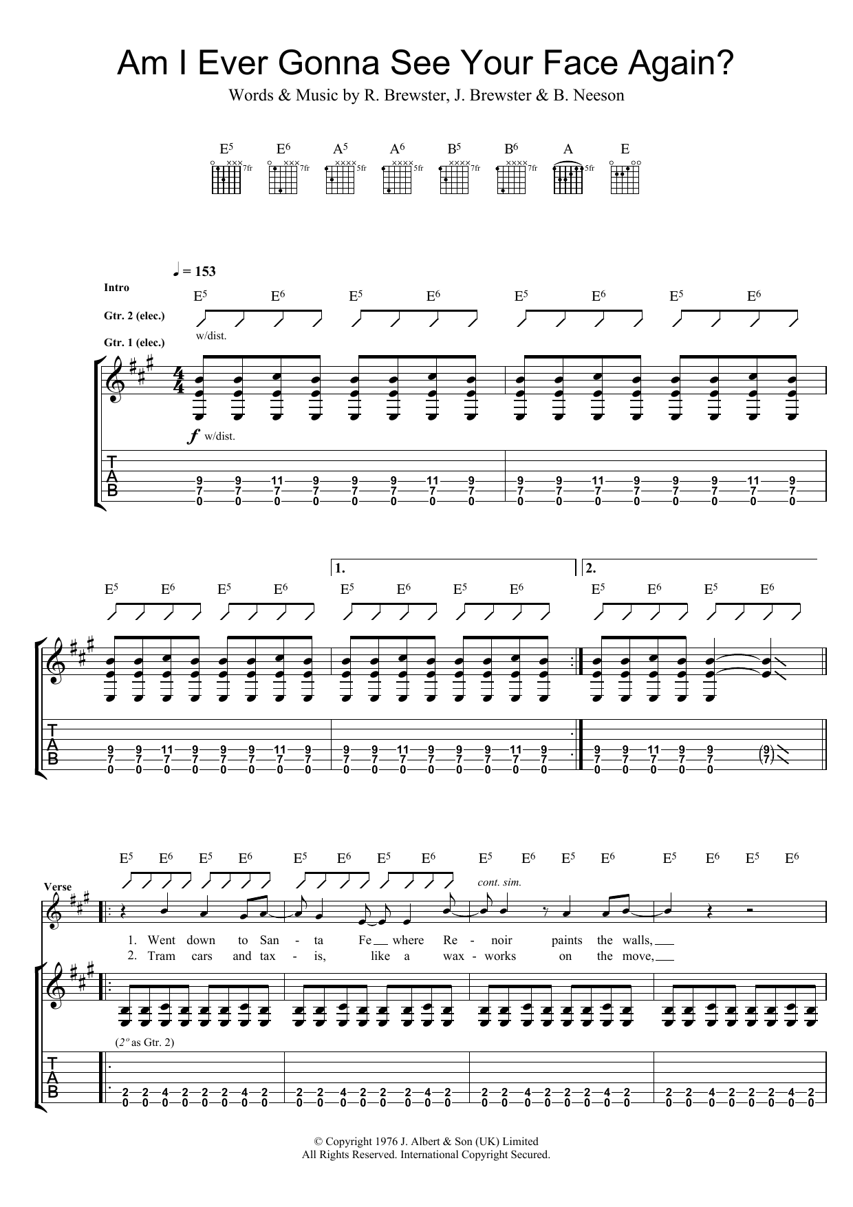 Download The Angels Am I Ever Going To See Your Face Again Sheet Music and learn how to play Guitar Tab PDF digital score in minutes
