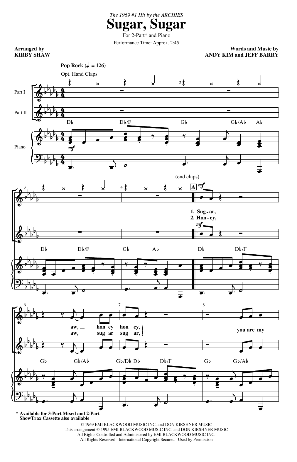 Download The Archies Sugar, Sugar (arr. Kirby Shaw) Sheet Music and learn how to play 2-Part Choir PDF digital score in minutes