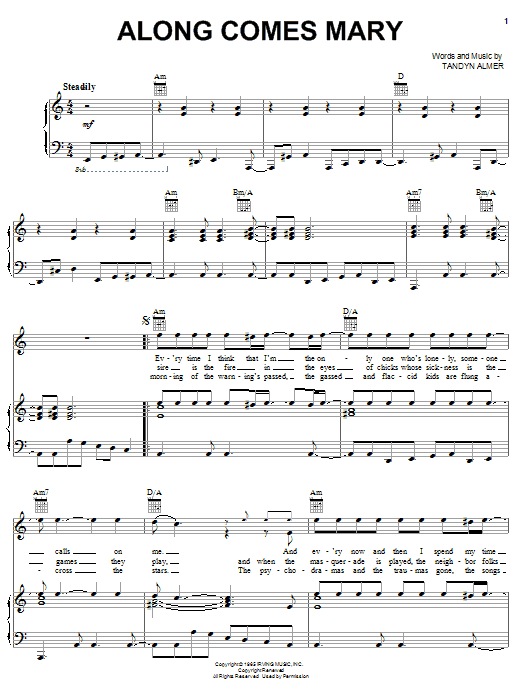 Download The Association Along Comes Mary Sheet Music and learn how to play Melody Line, Lyrics & Chords PDF digital score in minutes