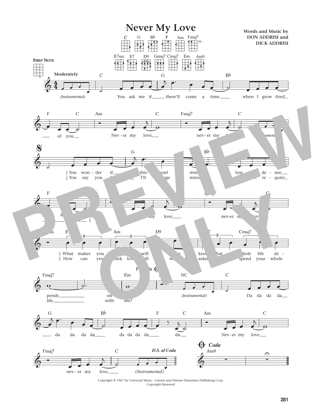 Download The Association Never My Love (from The Daily Ukulele) (arr. Jim Beloff) Sheet Music and learn how to play Ukulele PDF digital score in minutes