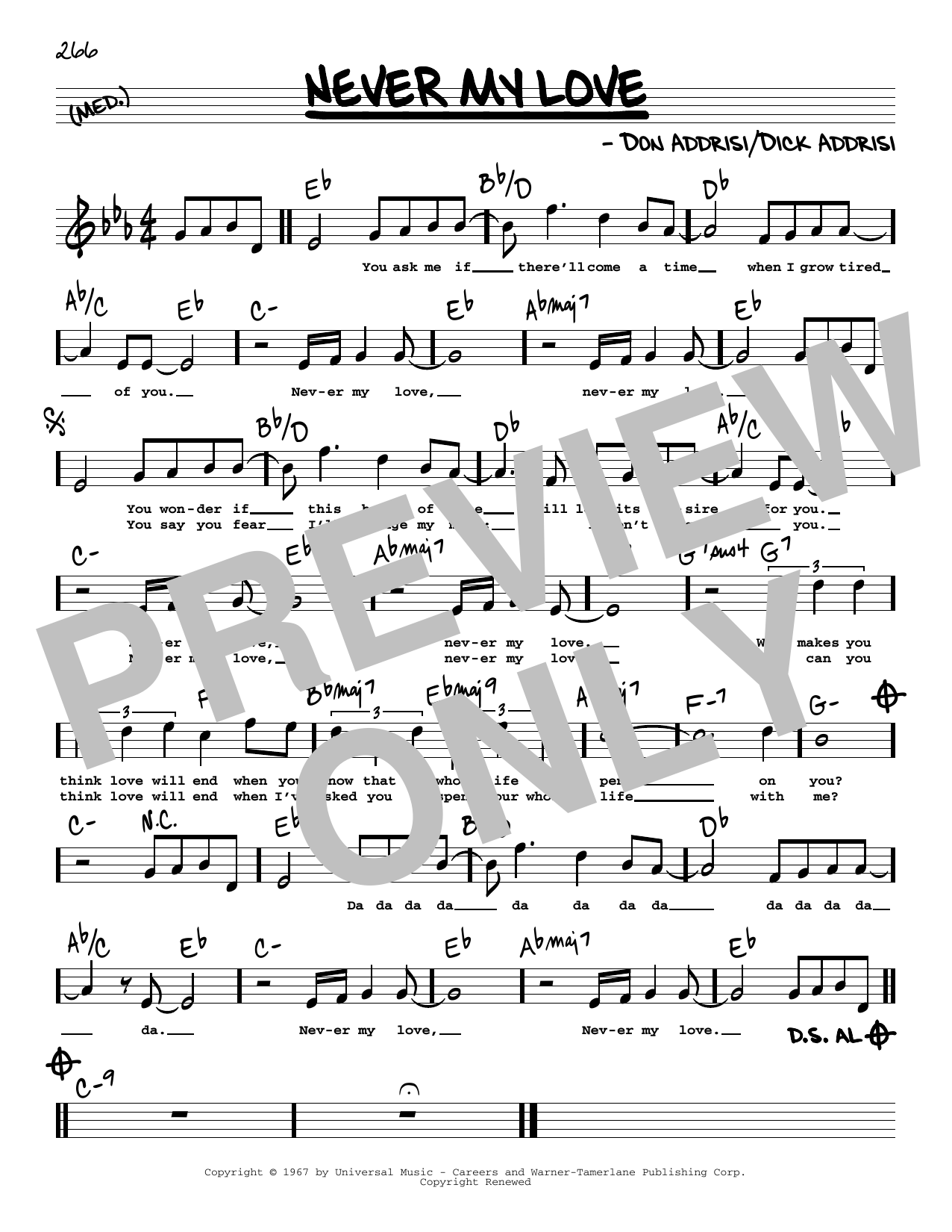 Download The Association Never My Love (High Voice) Sheet Music and learn how to play Real Book – Melody, Lyrics & Chords PDF digital score in minutes