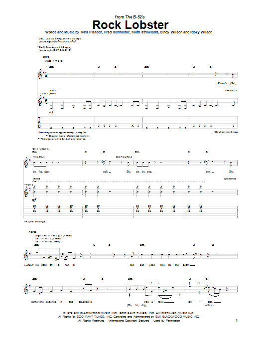 Download The B-52's Rock Lobster Sheet Music and learn how to play Guitar Tab PDF digital score in minutes