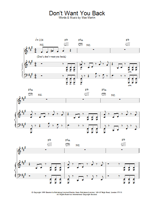 Download Backstreet Boys Don't Want You Back Sheet Music and learn how to play Piano, Vocal & Guitar PDF digital score in minutes
