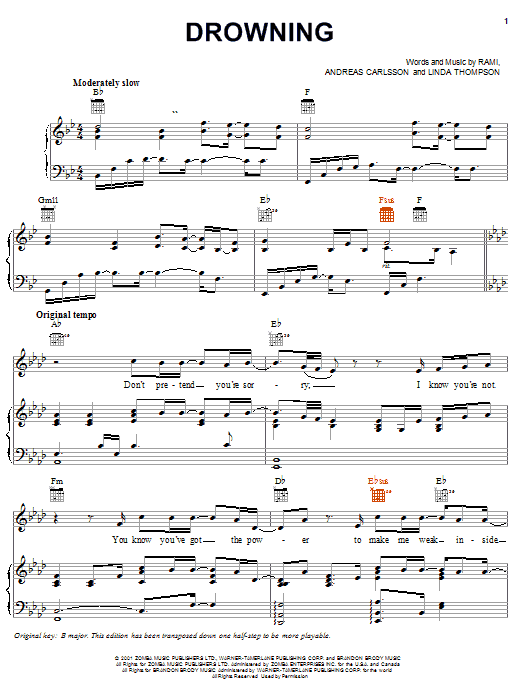 Download Backstreet Boys Drowning Sheet Music and learn how to play Piano, Vocal & Guitar (Right-Hand Melody) PDF digital score in minutes