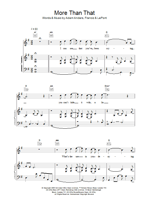 Download Backstreet Boys More Than That Sheet Music and learn how to play Piano, Vocal & Guitar PDF digital score in minutes