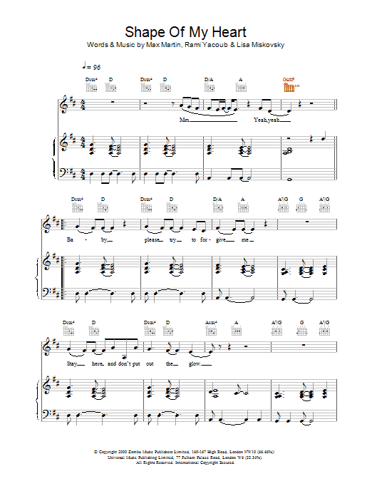 Download Backstreet Boys Shape Of My Heart Sheet Music and learn how to play Piano, Vocal & Guitar PDF digital score in minutes