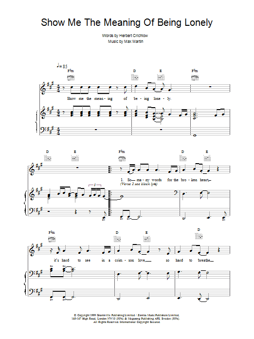 Download Backstreet Boys Show Me The Meaning Of Being Lonely Sheet Music and learn how to play Piano, Vocal & Guitar (Right-Hand Melody) PDF digital score in minutes