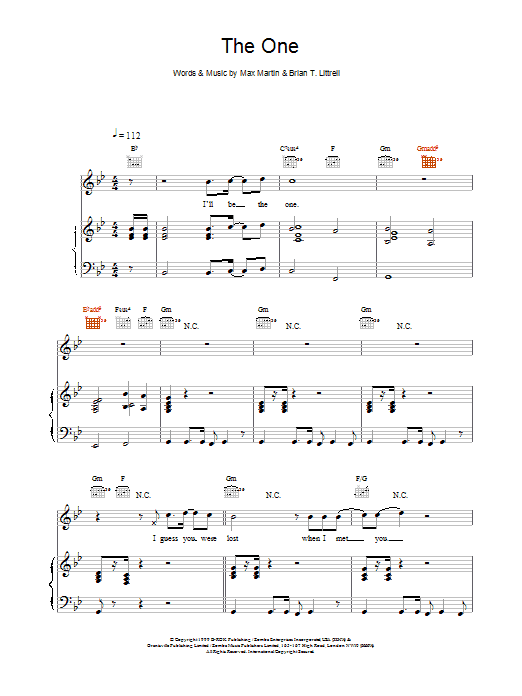 Download Backstreet Boys The One Sheet Music and learn how to play Piano, Vocal & Guitar PDF digital score in minutes
