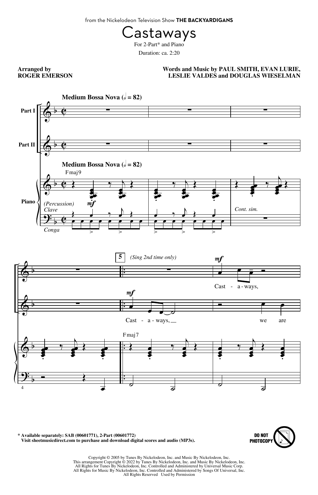 Download The Backyardigans Castaways (arr. Roger Emerson) Sheet Music and learn how to play SAB Choir PDF digital score in minutes