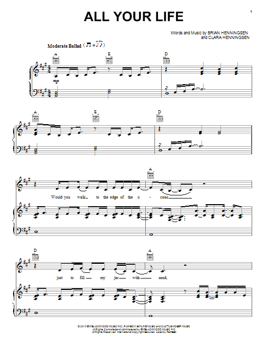 Download The Band Perry All Your Life Sheet Music and learn how to play Piano, Vocal & Guitar (Right-Hand Melody) PDF digital score in minutes