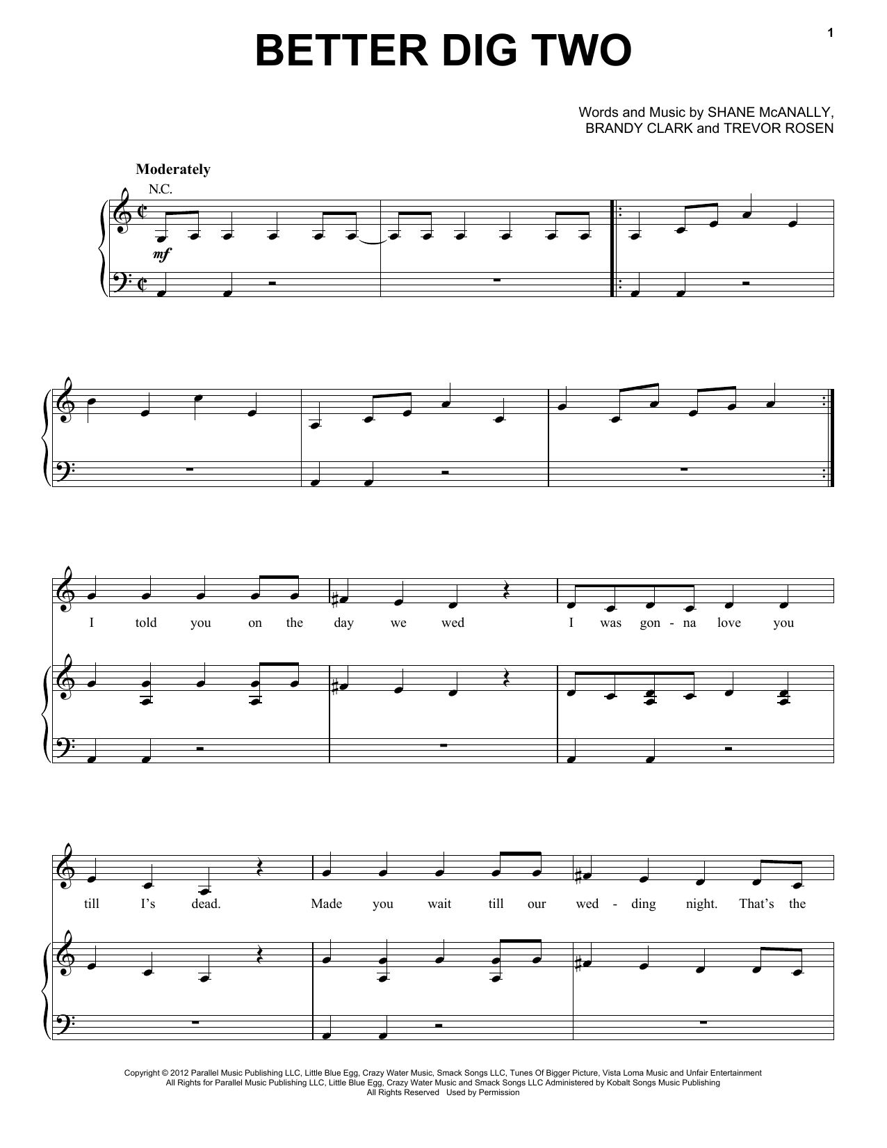 Download The Band Perry Better Dig Two Sheet Music and learn how to play Easy Piano PDF digital score in minutes