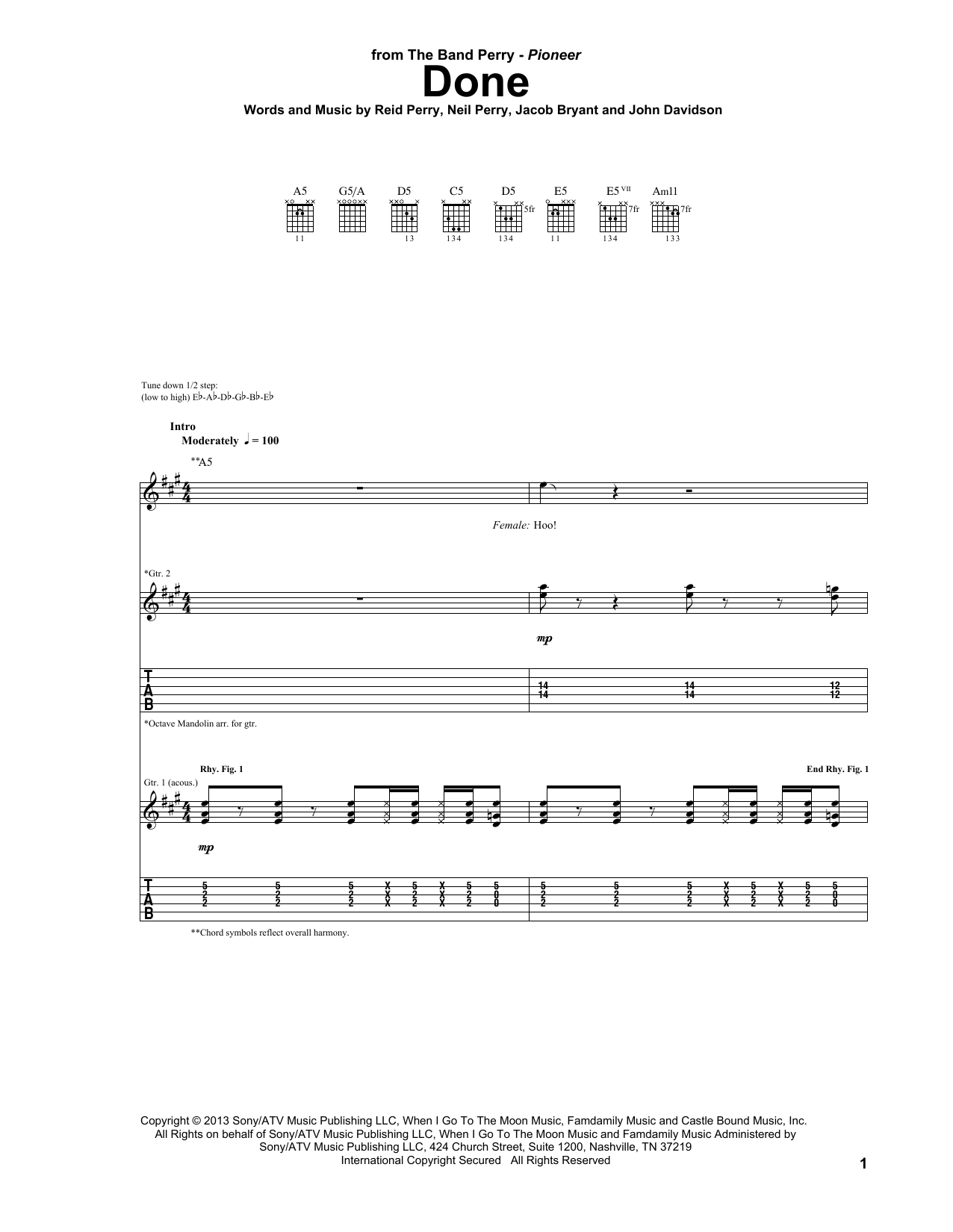 Download The Band Perry Done Sheet Music and learn how to play Guitar Tab PDF digital score in minutes