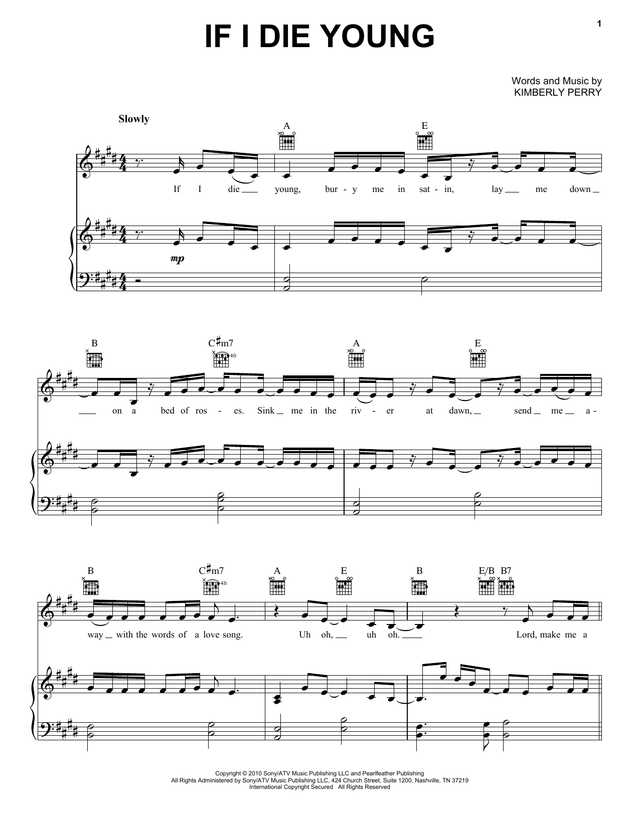 Download The Band Perry If I Die Young Sheet Music and learn how to play Lyrics & Chords PDF digital score in minutes