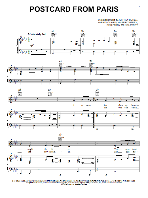 Download The Band Perry Postcard From Paris Sheet Music and learn how to play Piano, Vocal & Guitar (Right-Hand Melody) PDF digital score in minutes