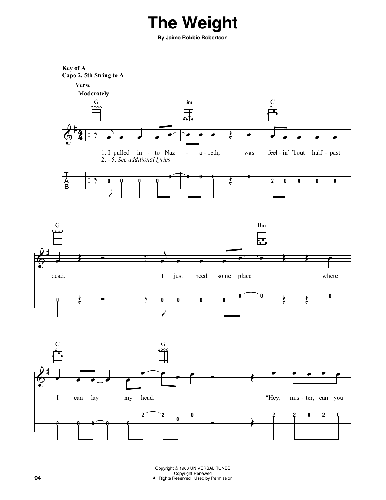 Download The Band The Weight (arr. Fred Sokolow) Sheet Music and learn how to play Banjo Tab PDF digital score in minutes