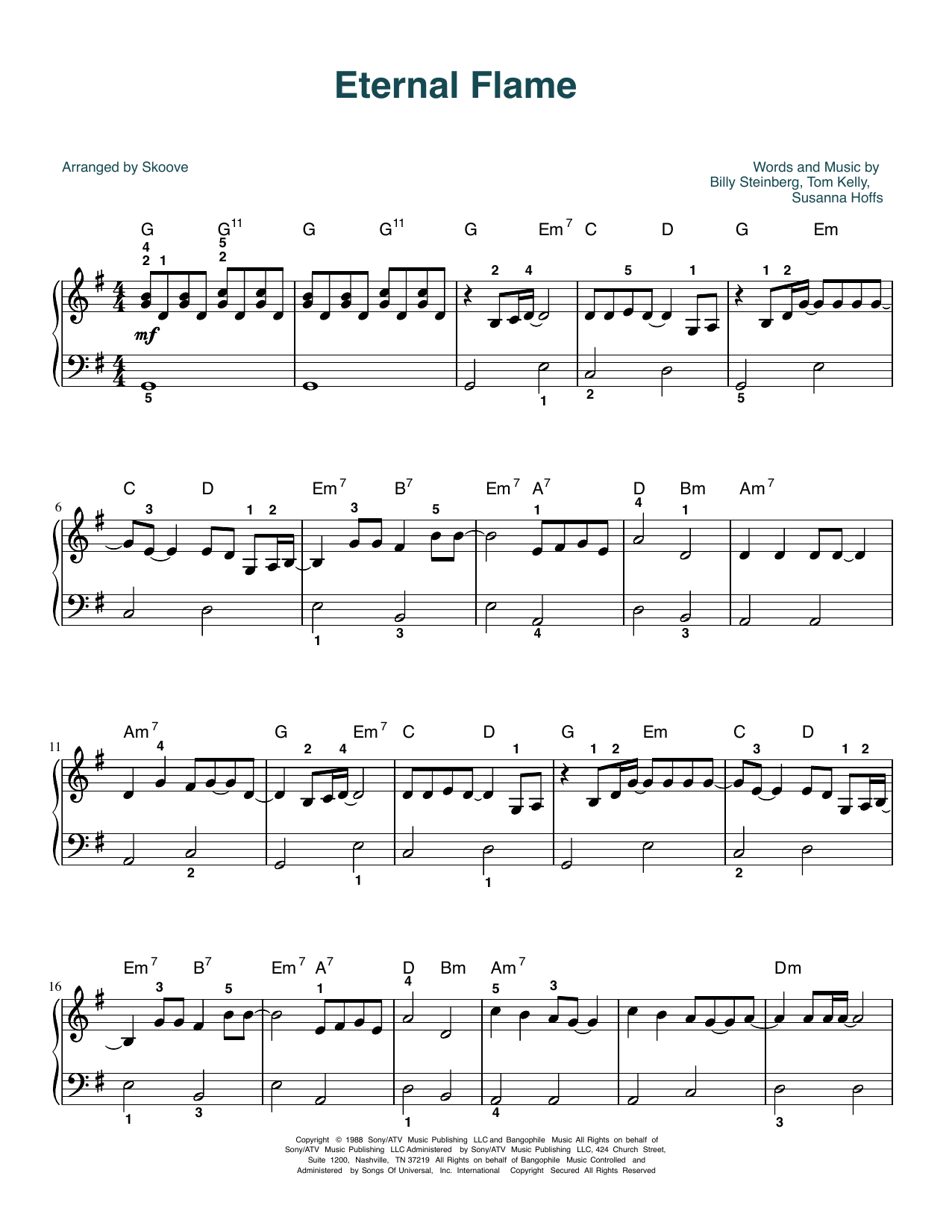 Download The Bangles Eternal Flame (arr. Skoove) Sheet Music and learn how to play Easy Piano PDF digital score in minutes