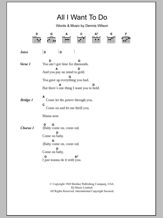 Download The Beach Boys All I Want To Do Sheet Music and learn how to play Lyrics & Chords PDF digital score in minutes