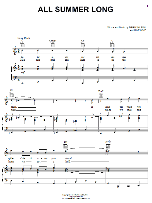 Download The Beach Boys All Summer Long Sheet Music and learn how to play Lyrics & Chords PDF digital score in minutes