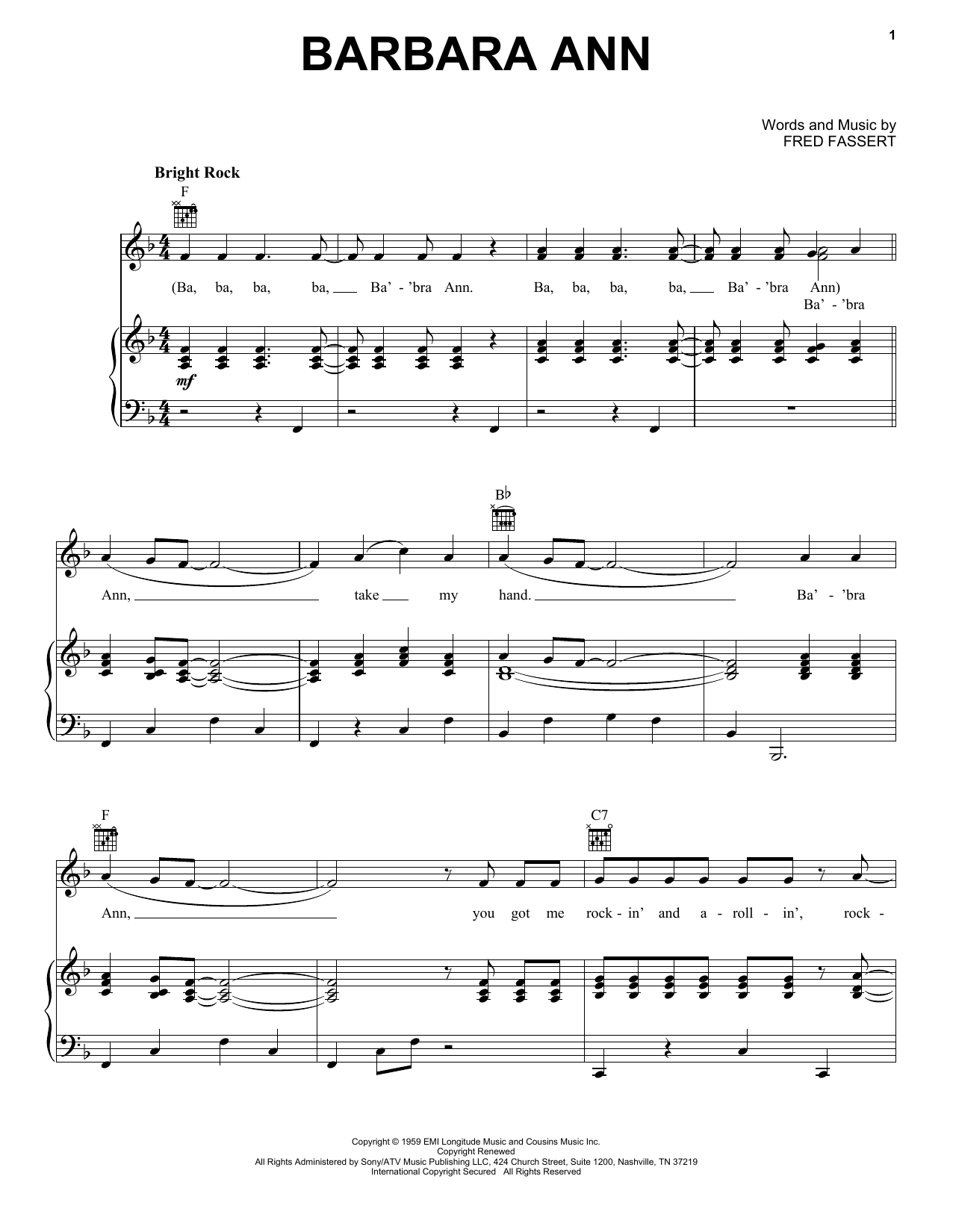 Download The Beach Boys Barbara Ann Sheet Music and learn how to play Piano (Big Notes) PDF digital score in minutes