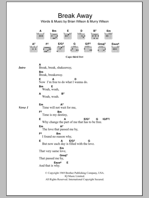 Download The Beach Boys Break Away Sheet Music and learn how to play Lyrics & Chords PDF digital score in minutes