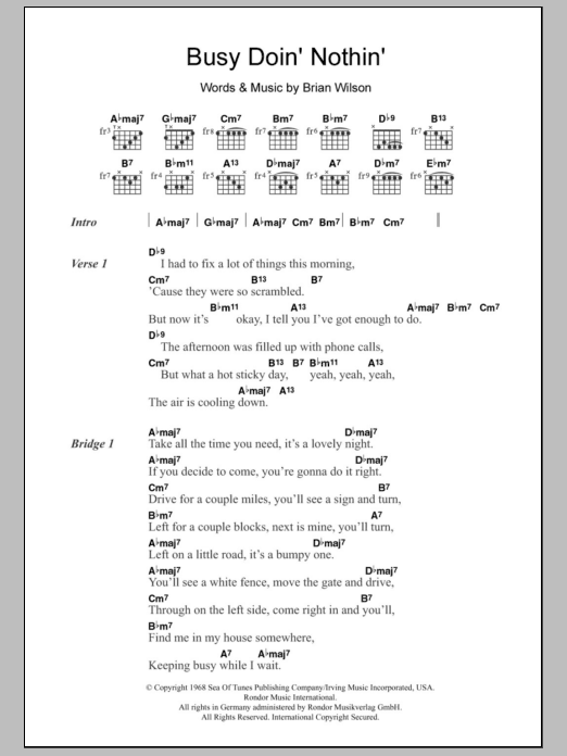 Download The Beach Boys Busy Doin' Nothin' Sheet Music and learn how to play Lyrics & Chords PDF digital score in minutes