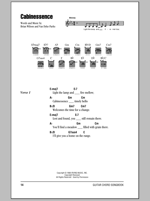 Download The Beach Boys Cabinessence Sheet Music and learn how to play Lyrics & Chords PDF digital score in minutes